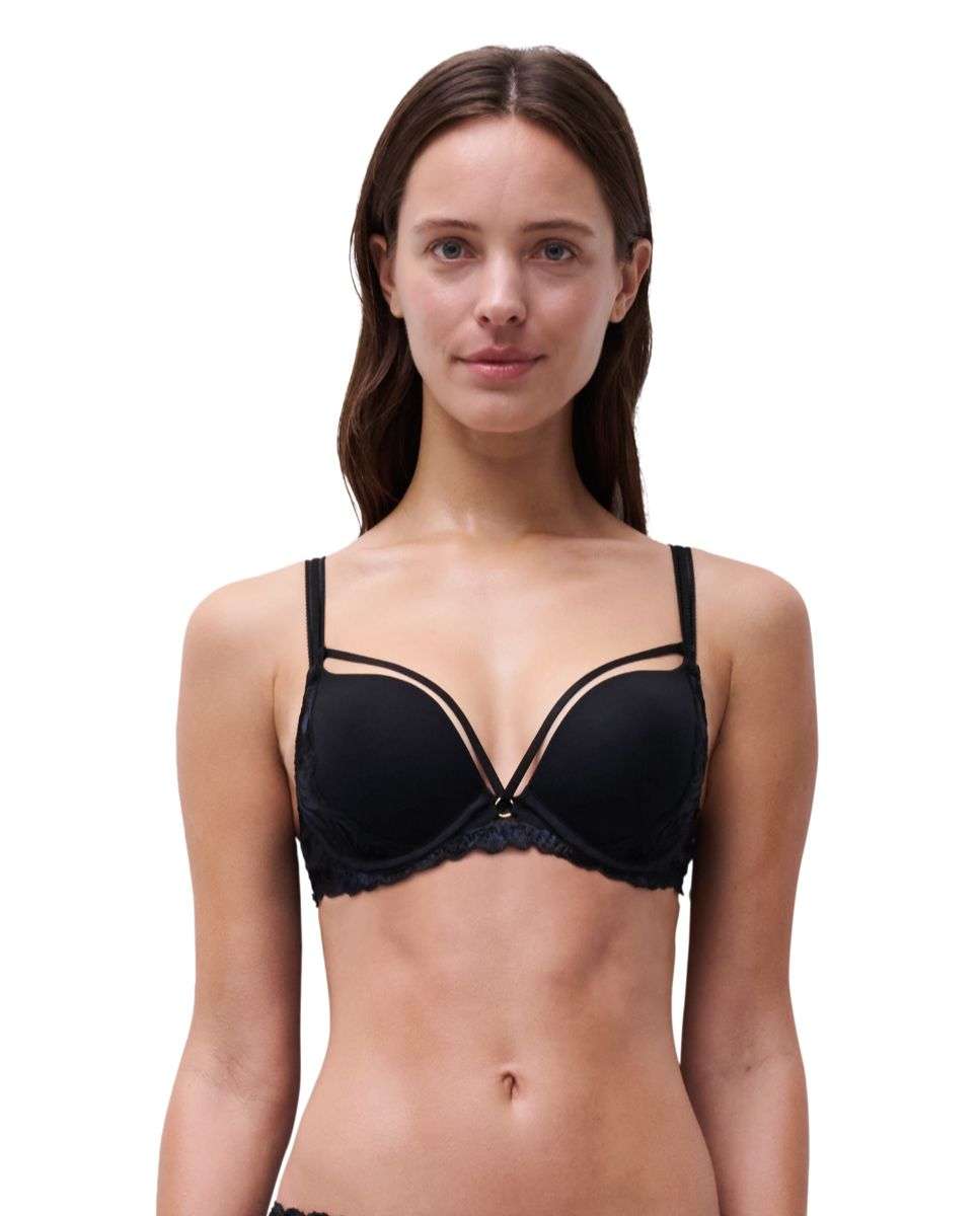 Imagen 0 de Sujetador push up de mujer con transparencias y texturas de alta costura de la línea illusion Negro