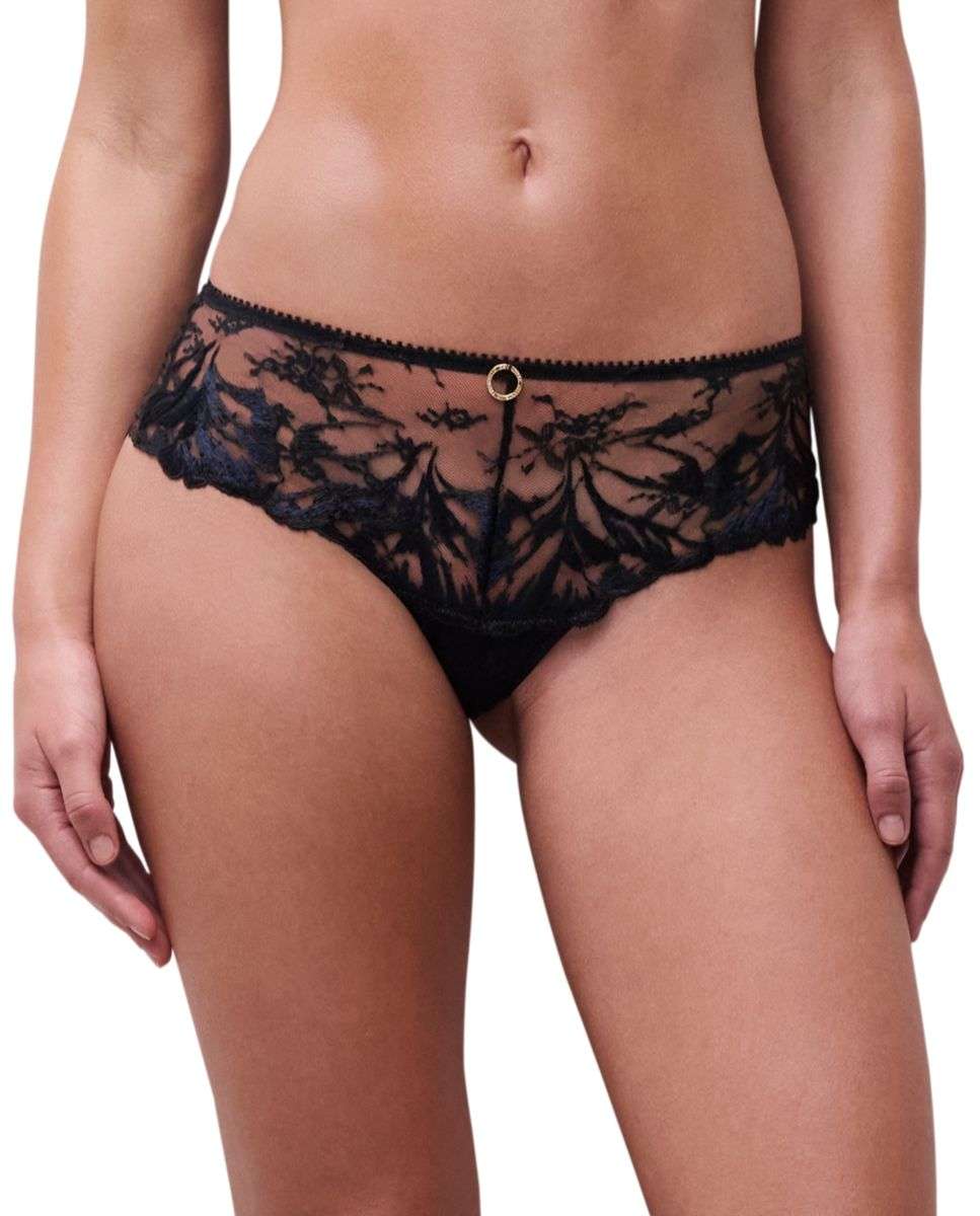 Culotte de mujer con bordado floral de alta costura sobre encaje transparente de la línea illusion - Chantelle - Negro Negro-1