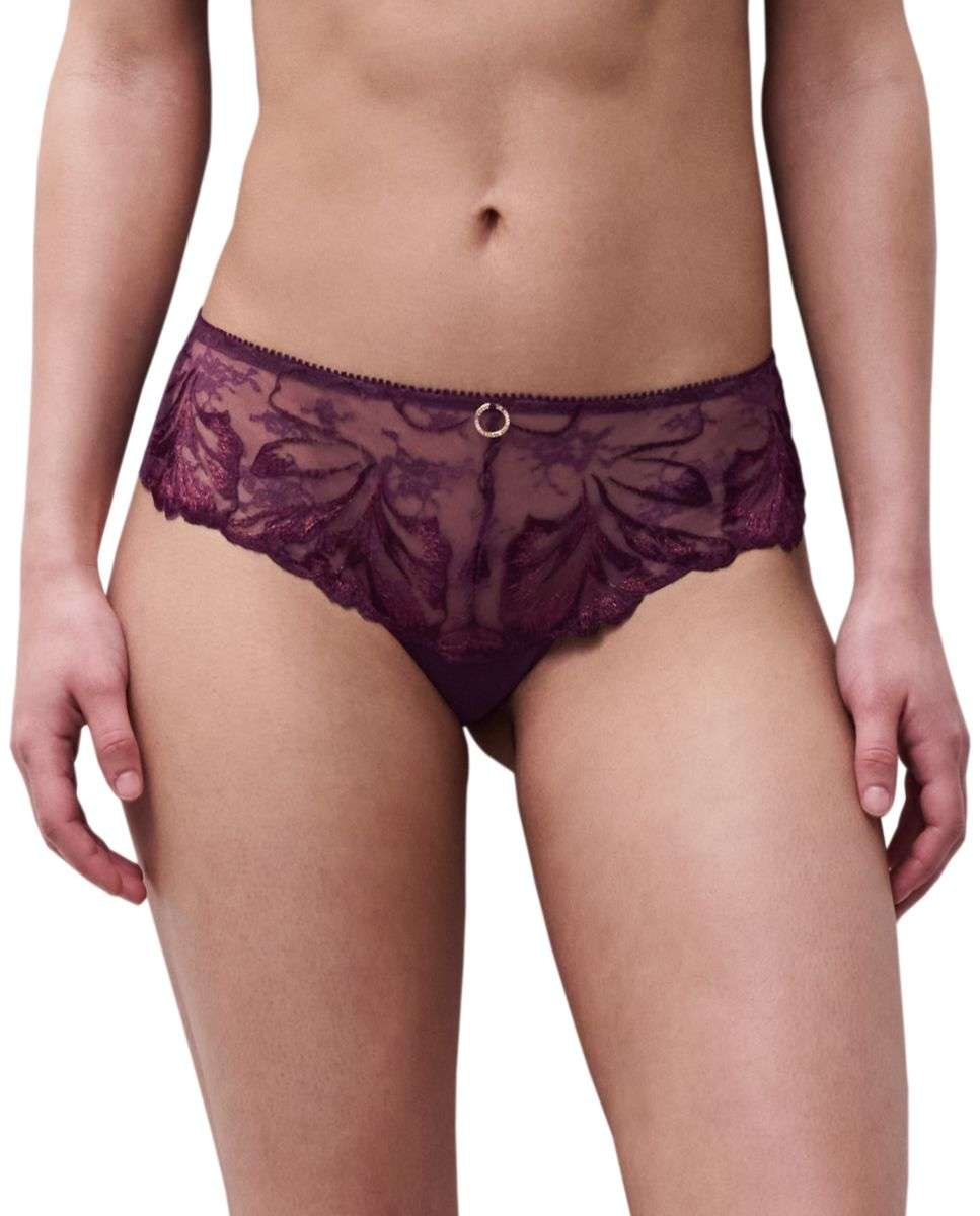 Culotte de mujer con bordado floral de alta costura sobre encaje transparente de la línea illusion - Chantelle - Berenjena Berenjena-1