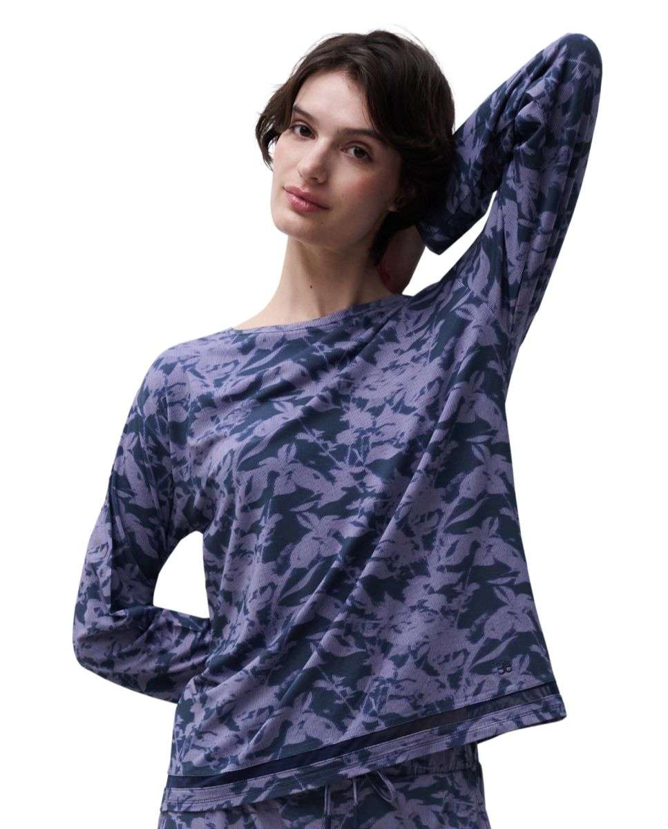 Camiseta de pijama de mujer con tejido de modal ultrasuave de manga larga línea joe - Chantelle - Azul marino Azul marino-1