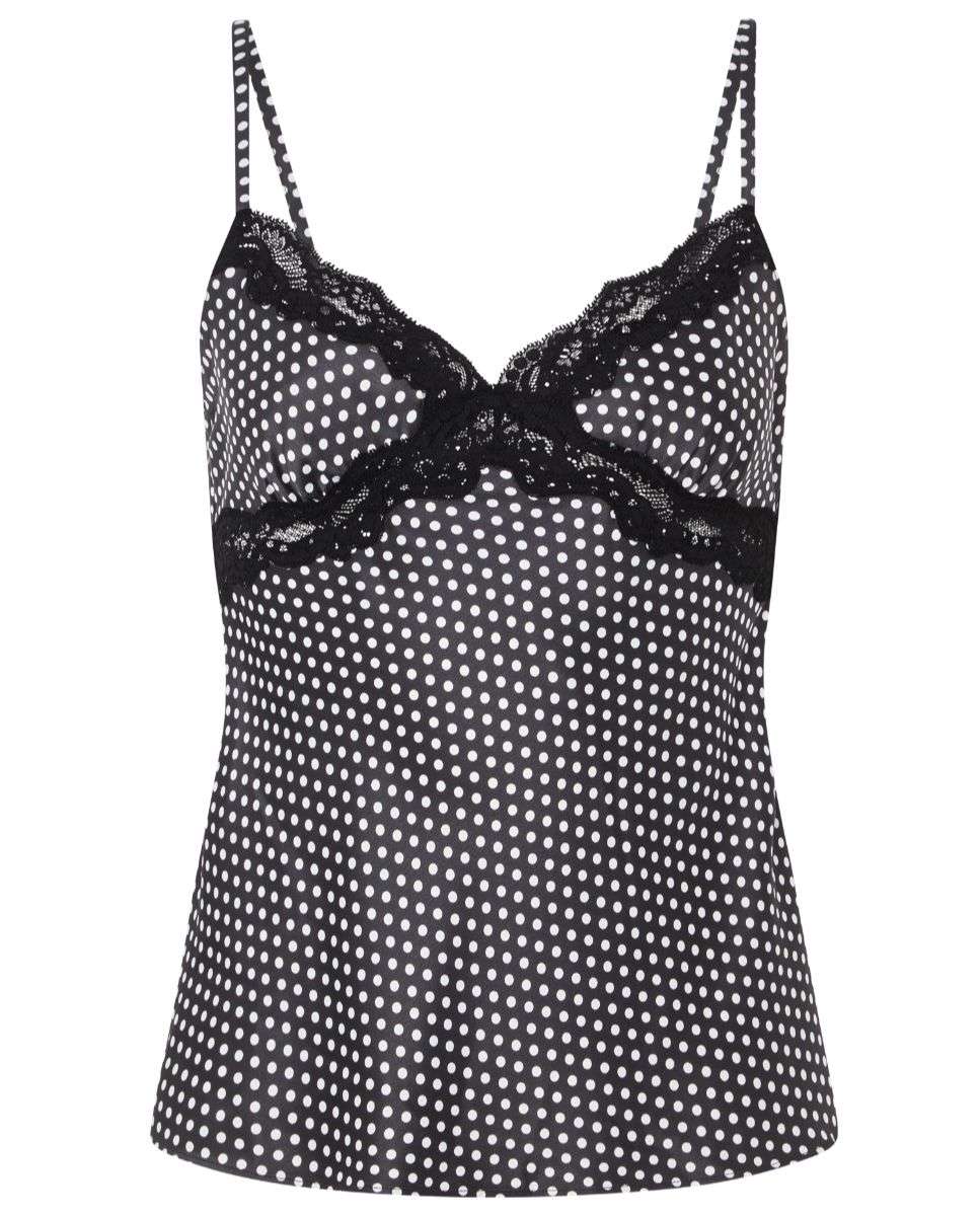 Camiseta de pijama de mujer de tirantes de encaje barroco y punto satinado de la línea gloss - Chantelle - Negro / Blanco Negro / Blanco-3