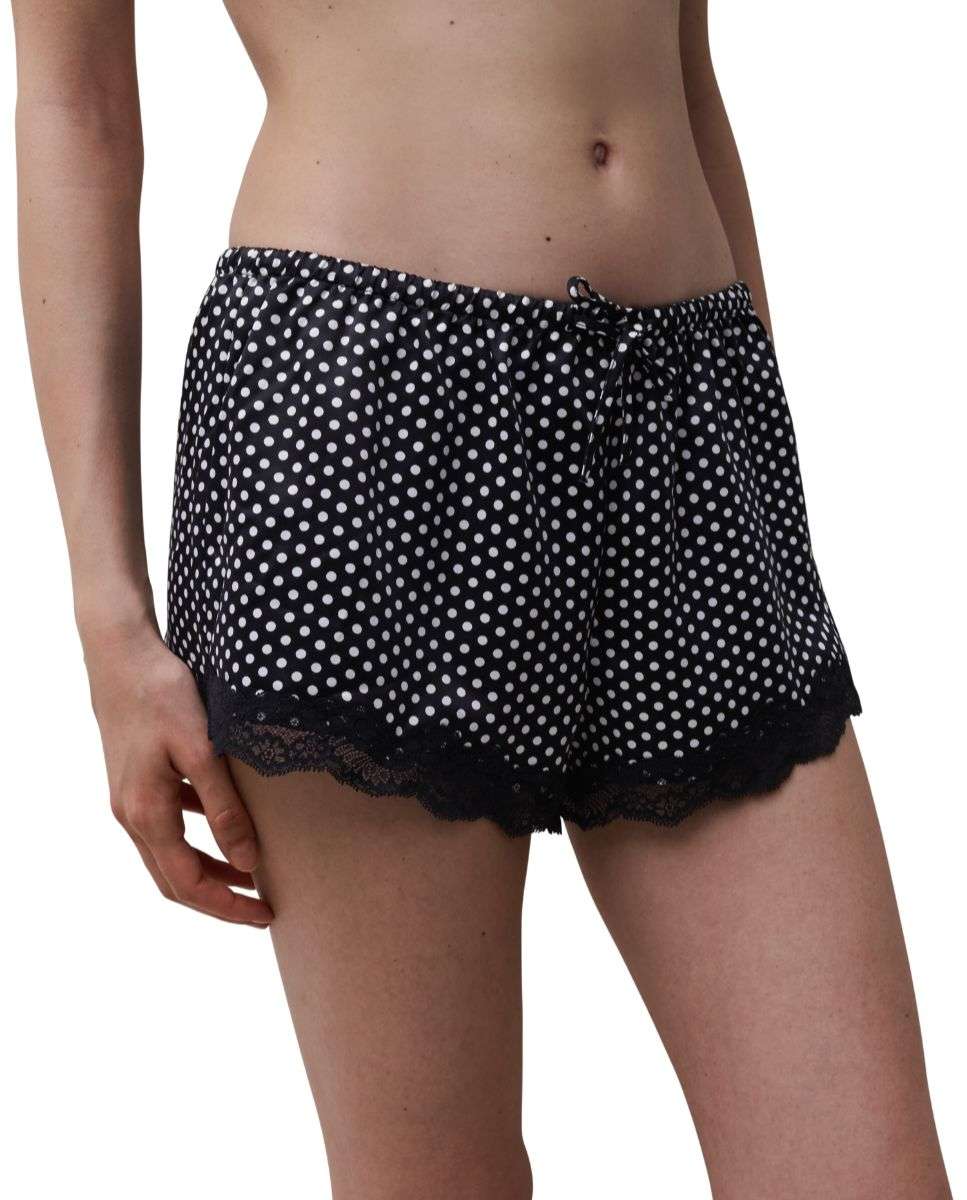 Imagen 0 de Pantalón de pijama de mujer corto de encaje barroco y punto satinado de la línea gloss Negro / Blanco