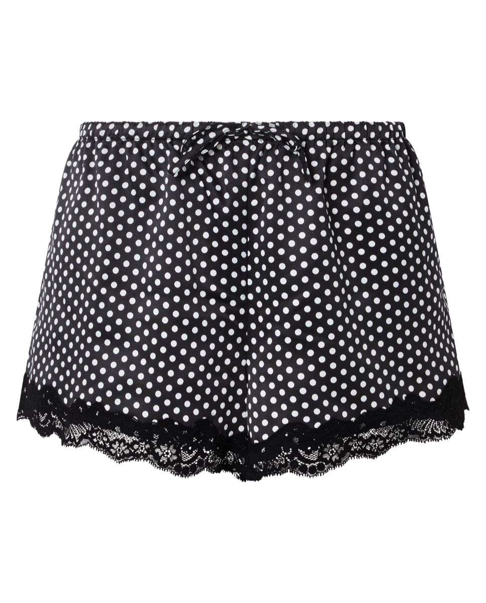Pantalón de pijama de mujer corto de encaje barroco y punto satinado de la línea gloss - Chantelle - Negro / Blanco Negro / Blanco-3