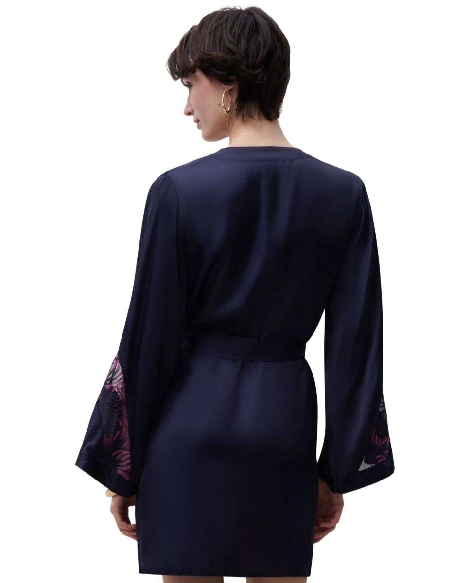 Camisón de mujer de tacto sedoso con encaje floral y transparencias línea legend - Chantelle - Azul marino Azul marino-2