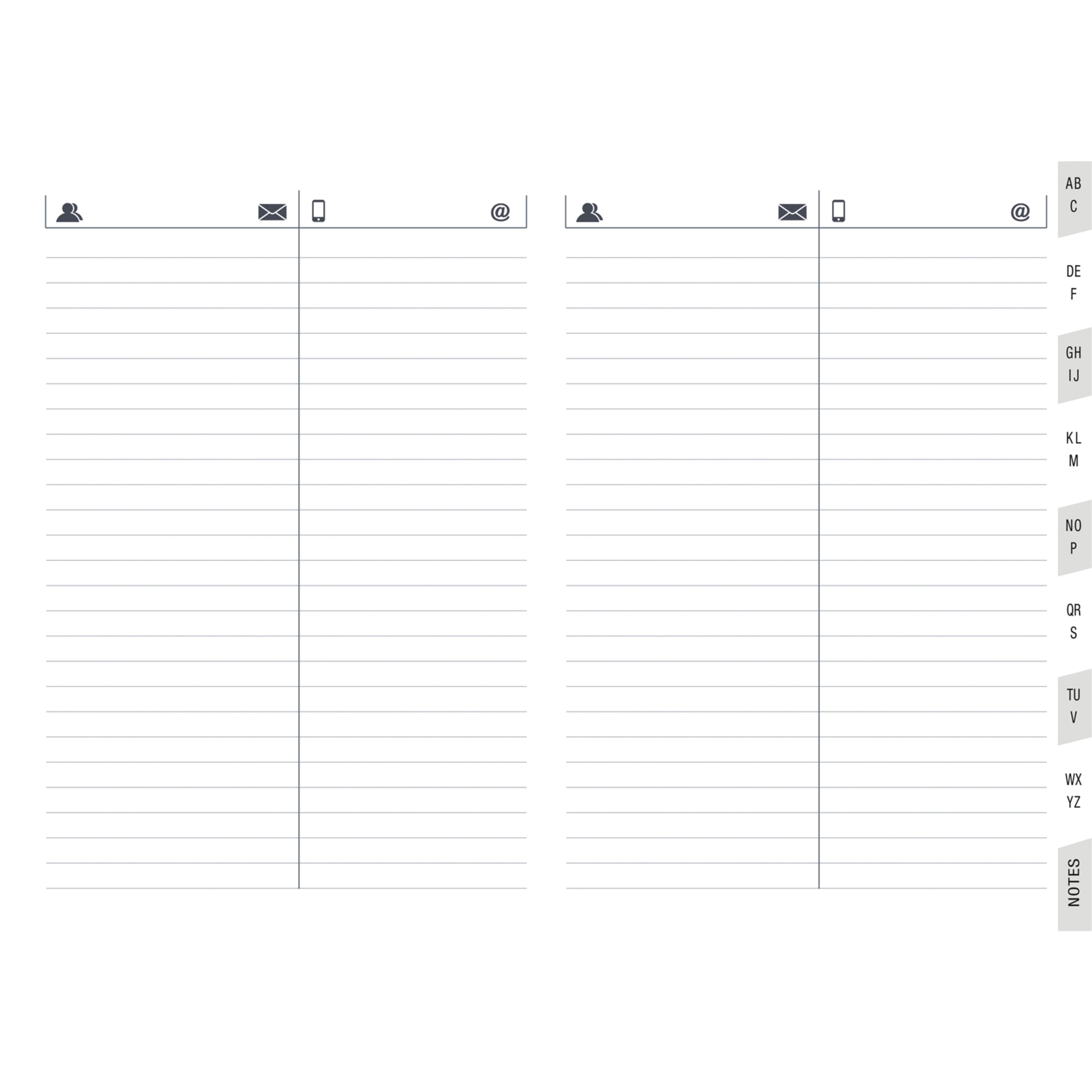 Recambio de índice telefónico para agendas - Rayado horizontal, 18x24cm - Quo Vadis 714008Q - Blanco.