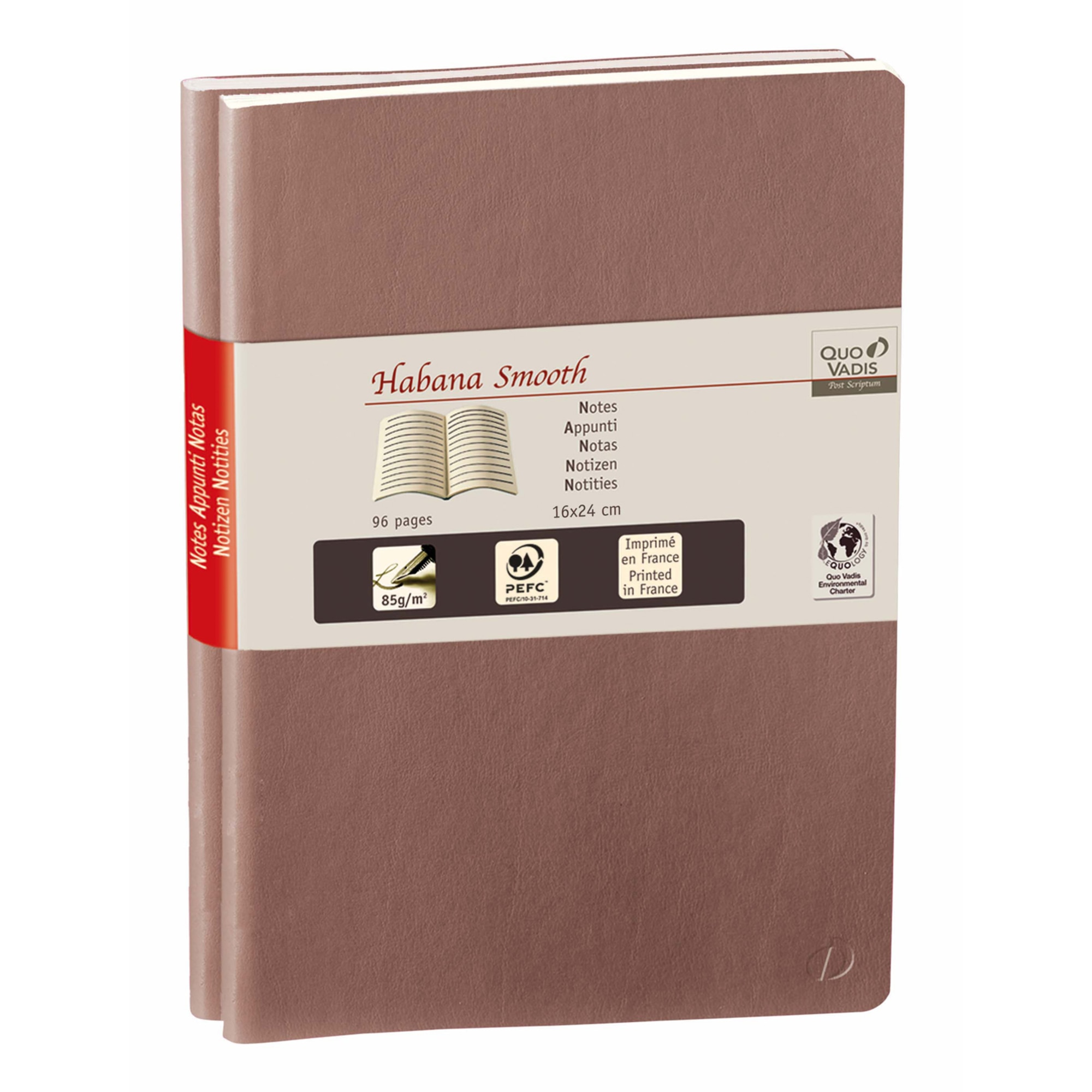 2 Cuadernos de notas HABANA SMOOTH - Rayado horizontal, 7x10cm - Quo Vadis 237444Q - Marrón.