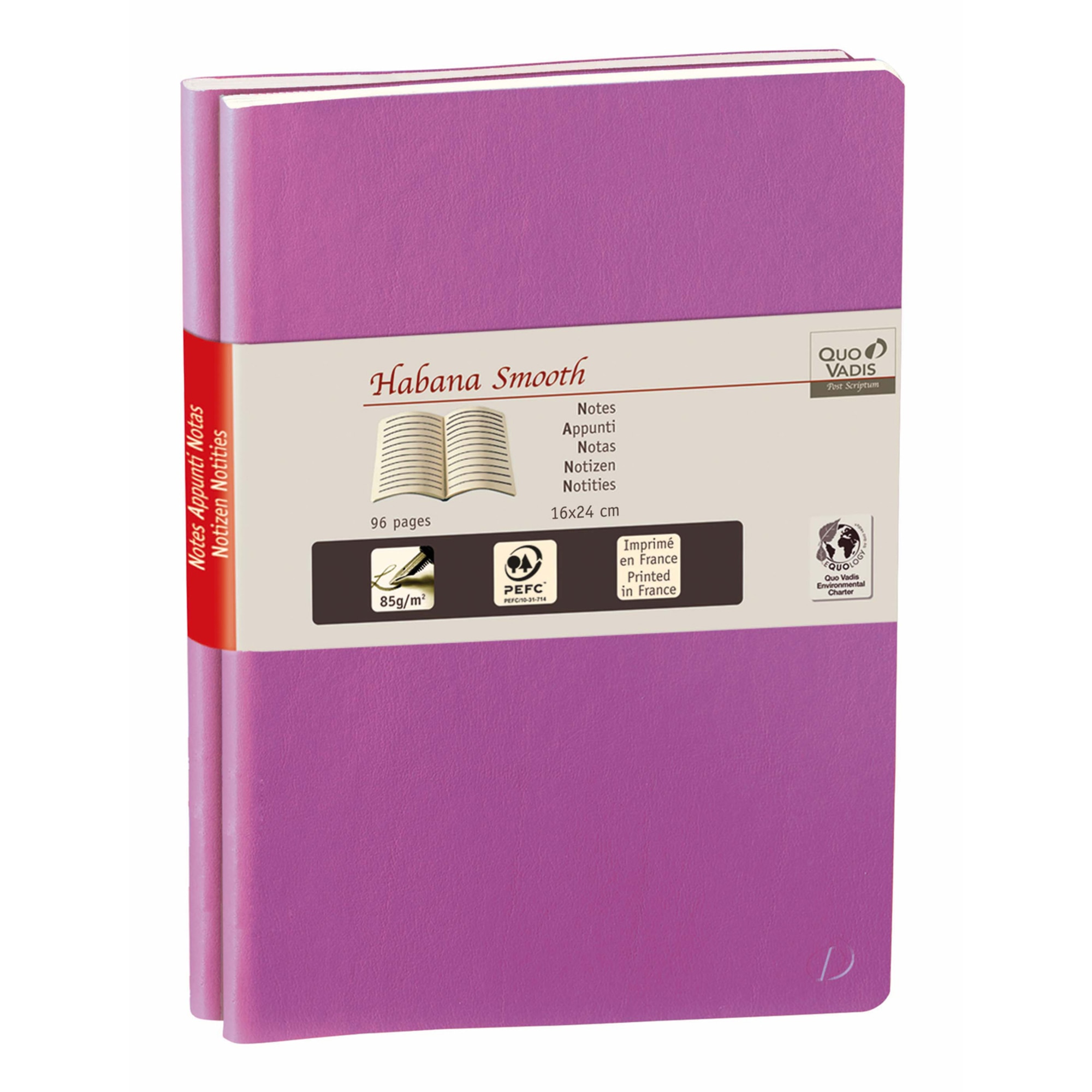 2 Cuadernos de notas HABANA SMOOTH - Rayado horizontal, 7x10cm - Quo Vadis 237445Q - Morado.