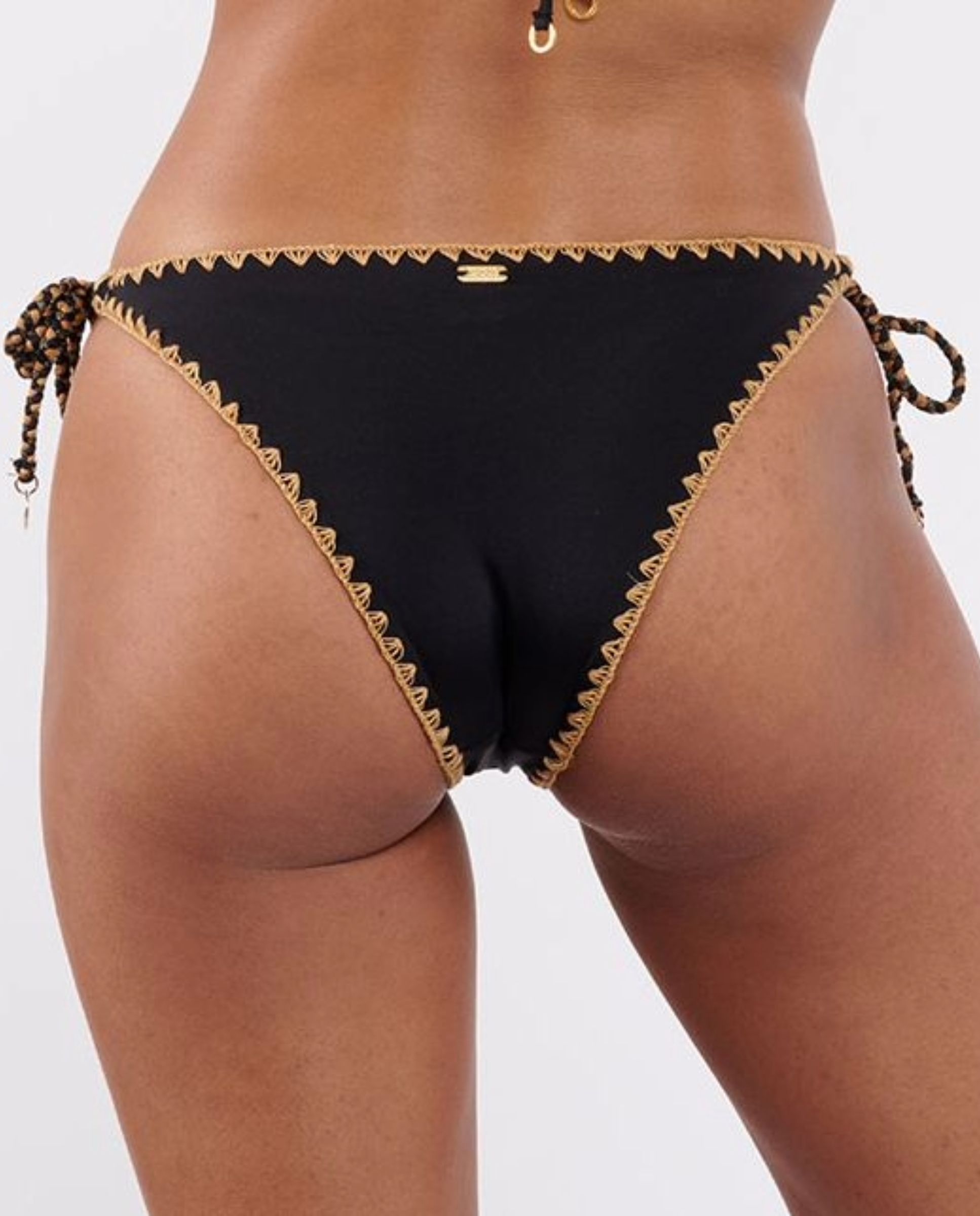 Braga de bikini nazca tejido brillante detalles dorados y lazos ajustables - Banana Moon Couture - Negro Negro-2