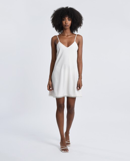 Vestido lencero de tirantes con encaje