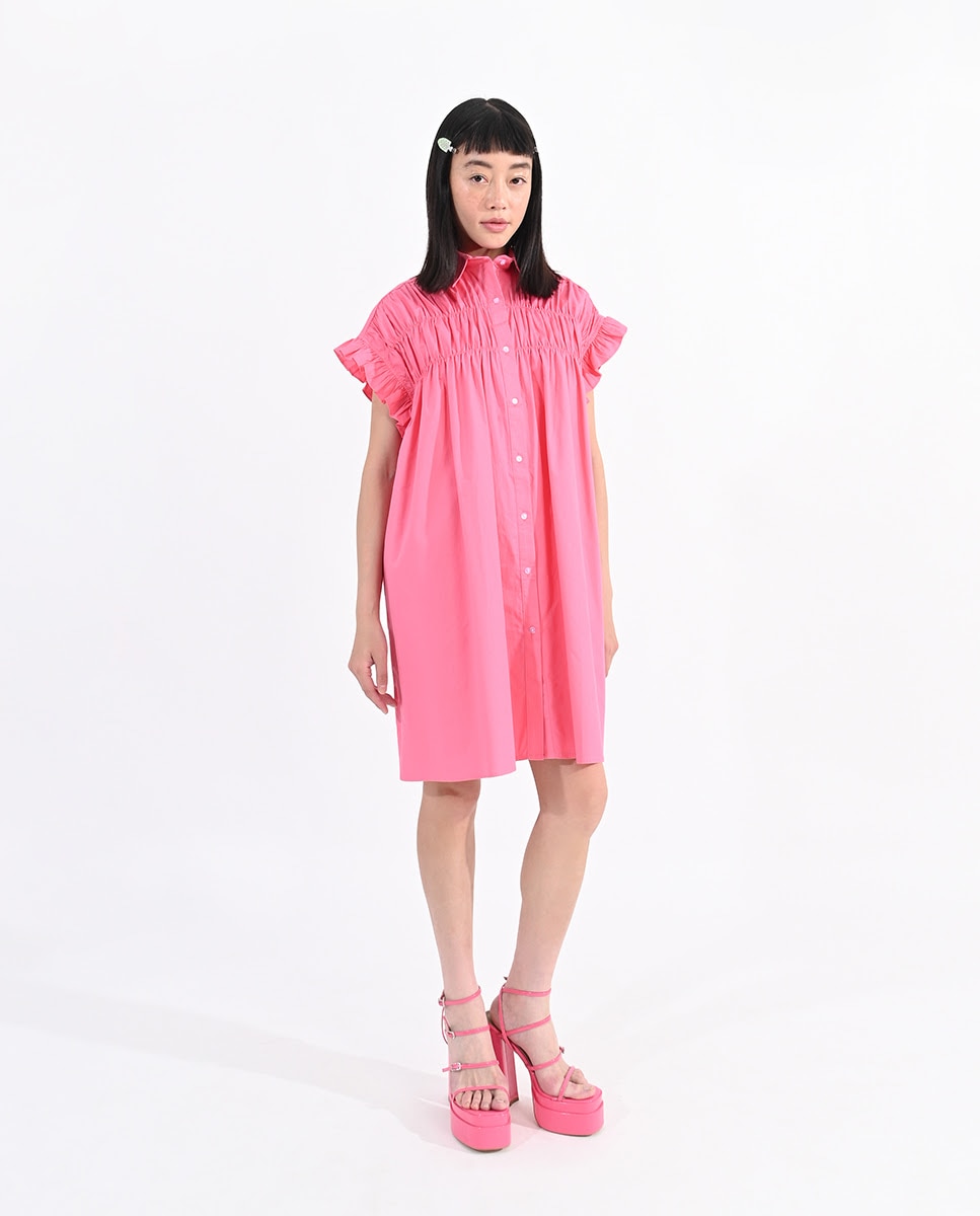 Vestido corto camisero con volantes