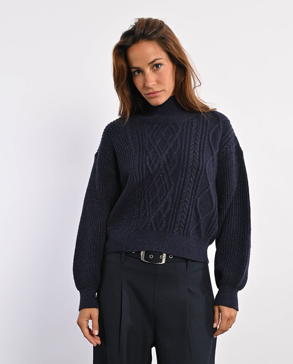 Cuello Alto Jersey Mangas Abullonadas Jersey Mangas Abullonadas