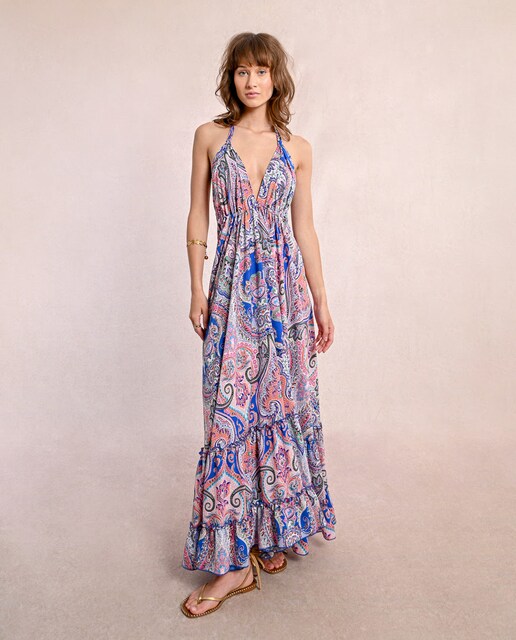 Imagen 0 de Vestido largo de escote halter con estampado