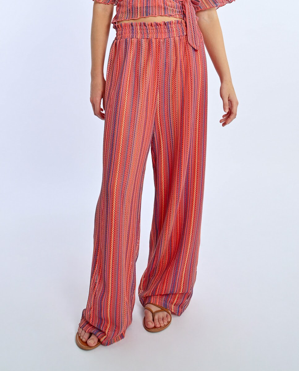 Pantalón ancho de mujer de rayas multicolor · Lili Sidonio · El