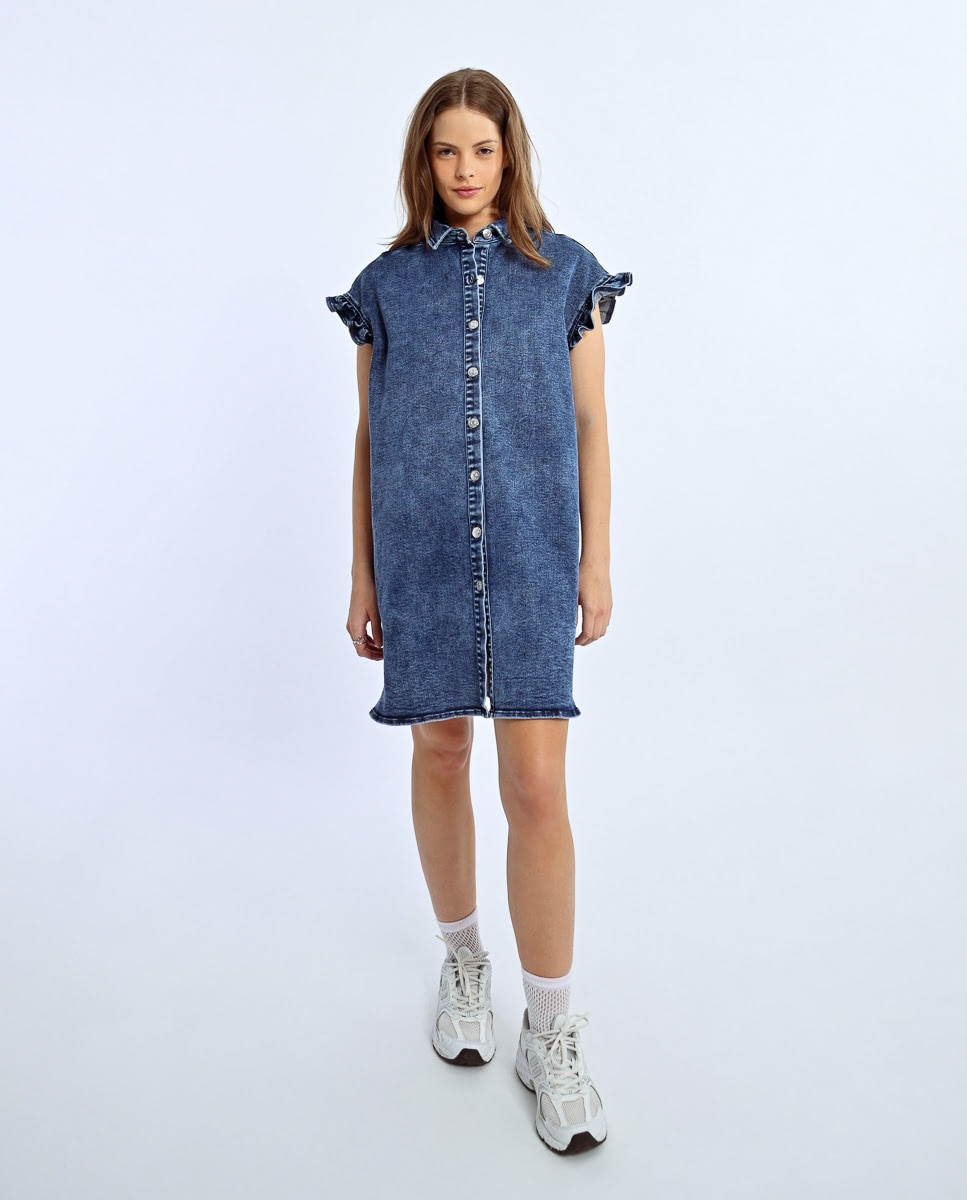 Lili Sidonio - Vestido vaquero de manga corta detalle volantes.