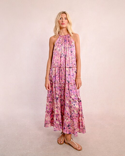 Imagen 0 de Vestido largo escote halter con estampado