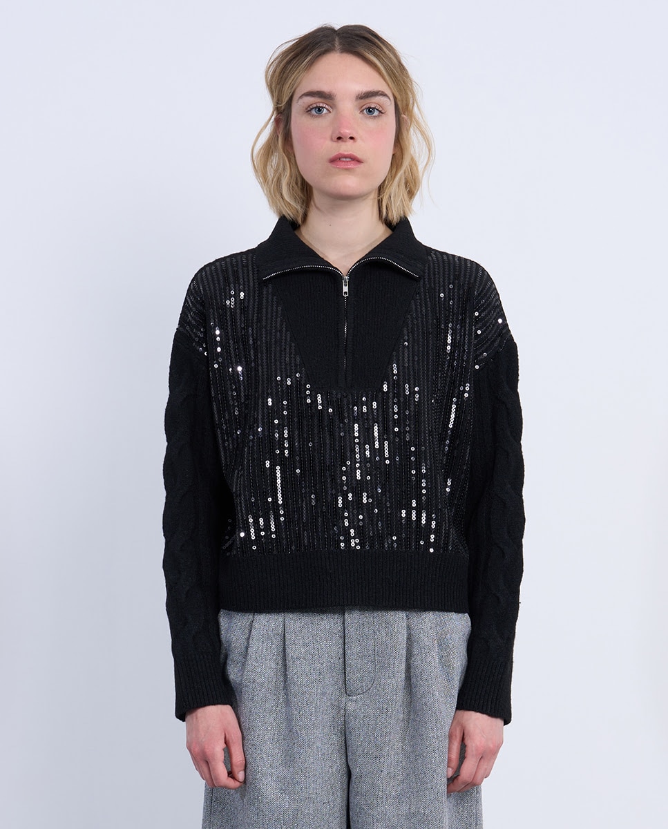 Jersey de mujer de manga larga con cremallera - Lili Sidonio - Negro Negro-1
