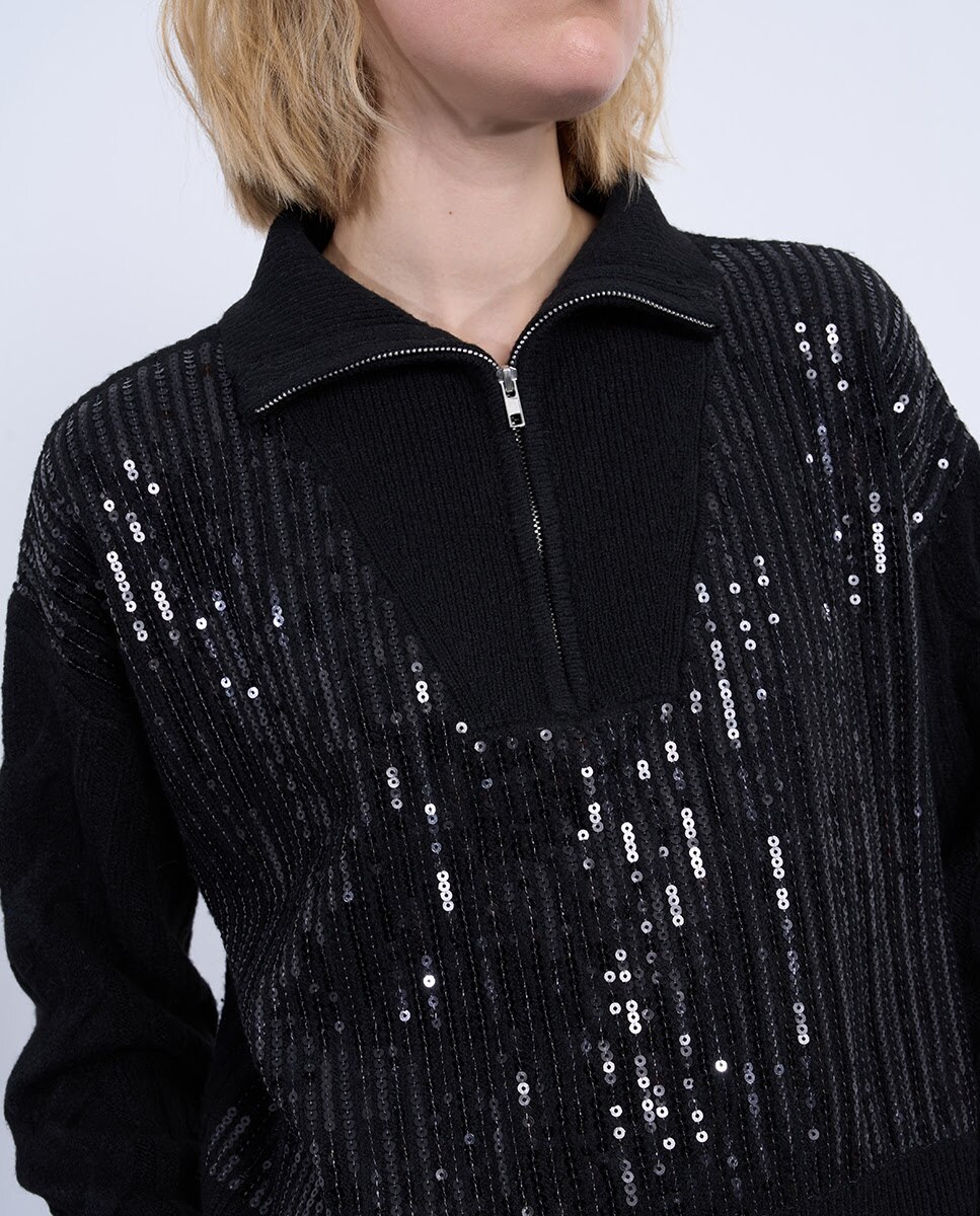 Jersey de mujer de manga larga con cremallera - Lili Sidonio - Negro Negro-4