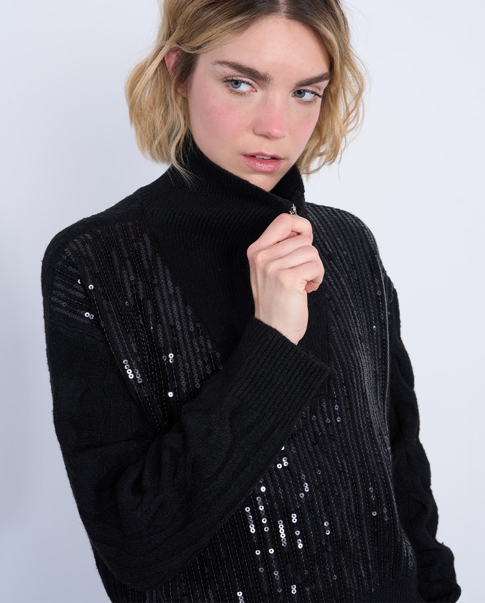 Jersey de mujer de manga larga con cremallera - Lili Sidonio - Negro Negro-5