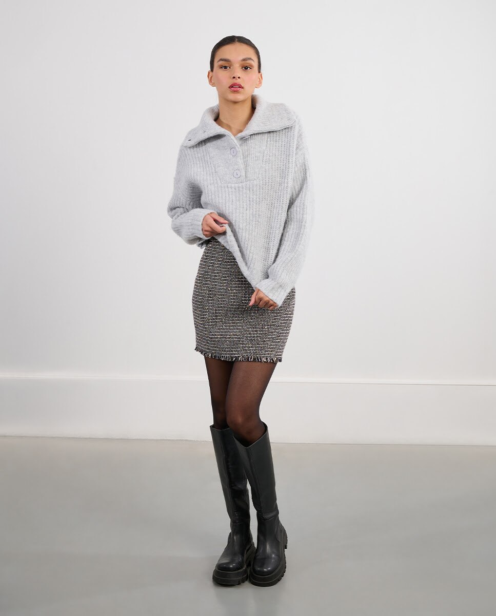 Jersey de mujer de manga larga con cuello solapa - Lili Sidonio - Gris Gris-3