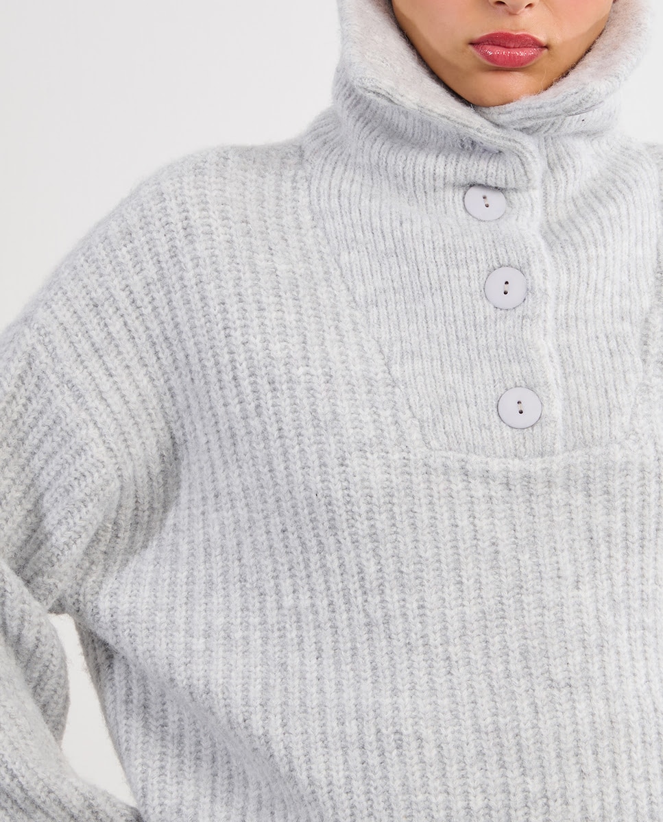 Jersey de mujer de manga larga con cuello solapa - Lili Sidonio - Gris Gris-4