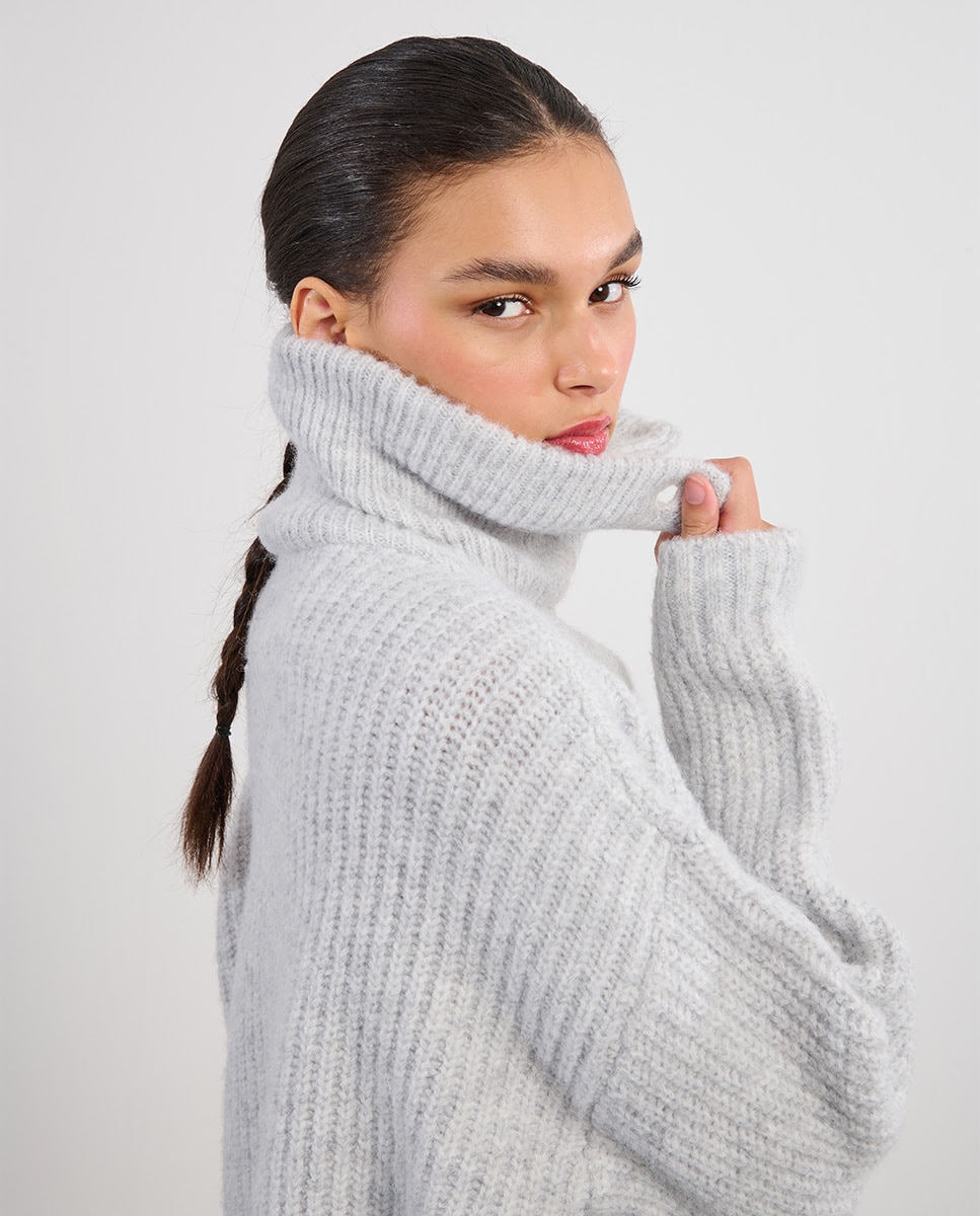 Jersey de mujer de manga larga con cuello solapa - Lili Sidonio - Gris Gris-6