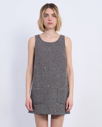 Vestido corto de manga sisa con estampado pata de gallo · Lili