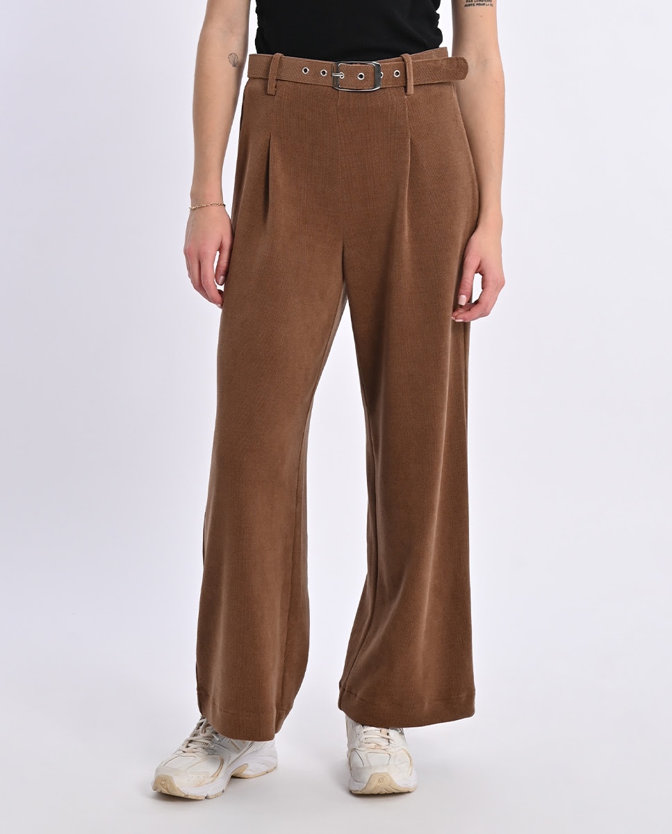 Pantalón de mujer largo tipo cullote con cinturón - Lili Sidonio - Marrón Marrón-3