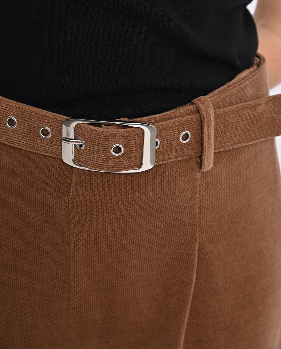 Pantalón de mujer largo tipo cullote con cinturón - Lili Sidonio - Marrón Marrón-4