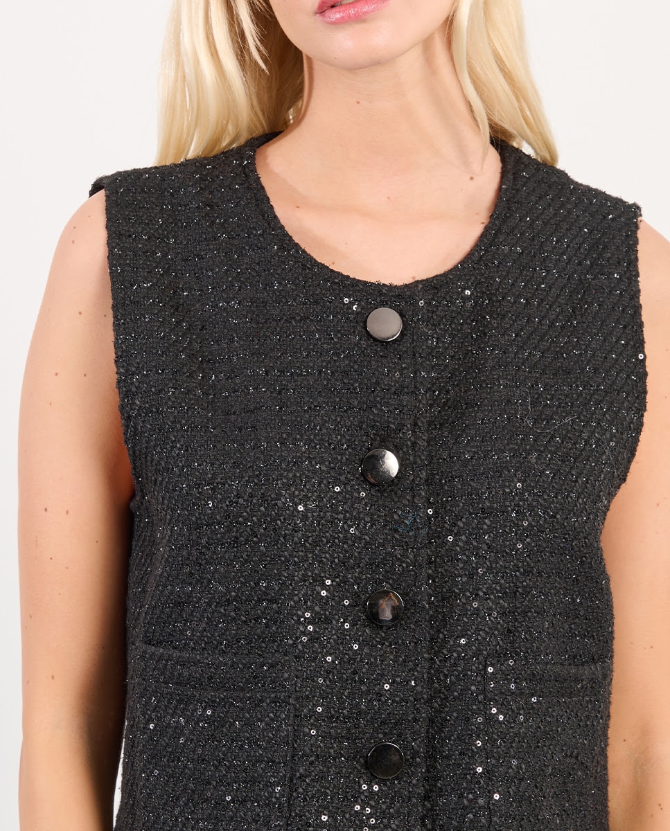 Chaleco de mujer detalle botones - Lili Sidonio - Negro Negro-4