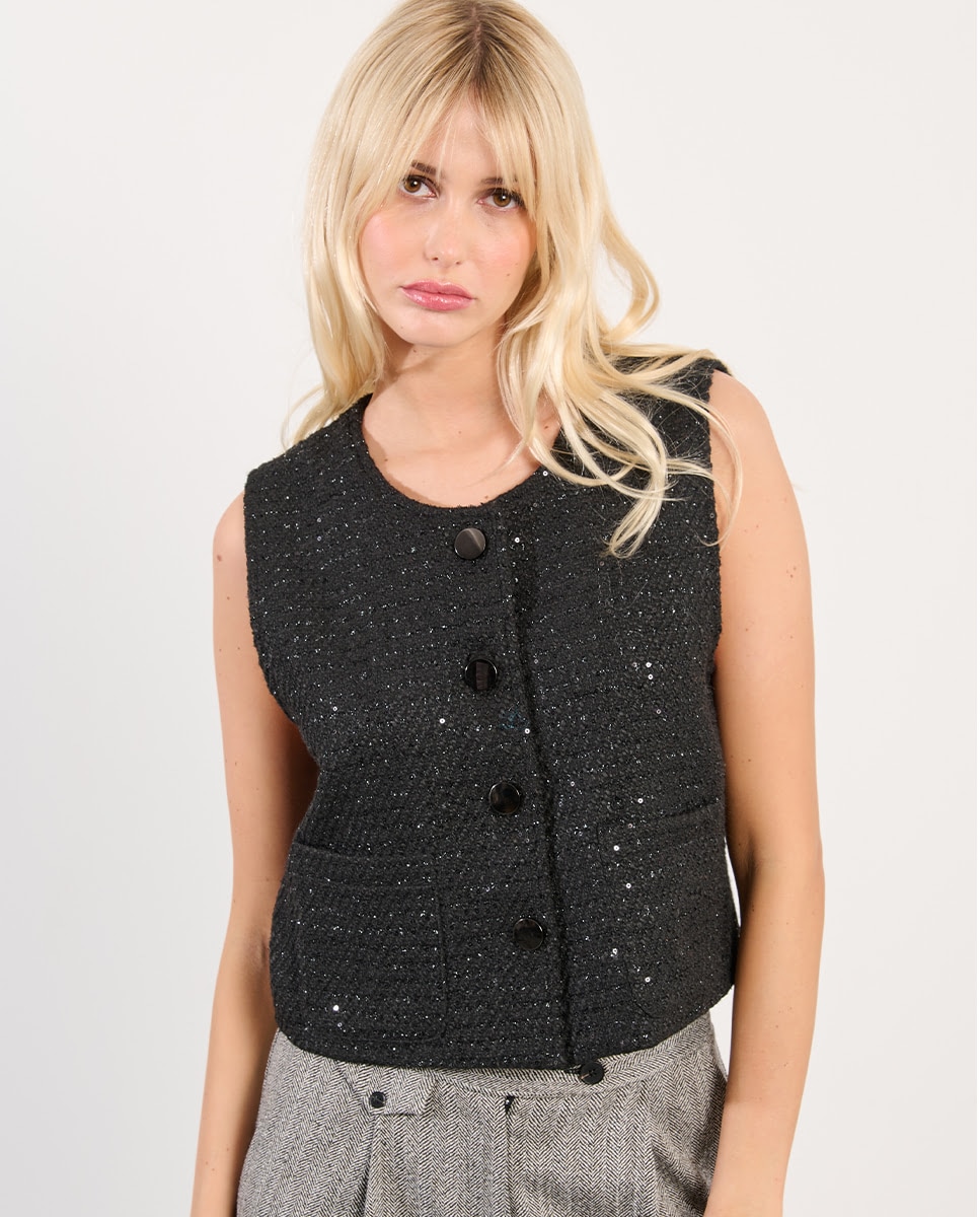 Chaleco de mujer detalle botones - Lili Sidonio - Negro Negro-5