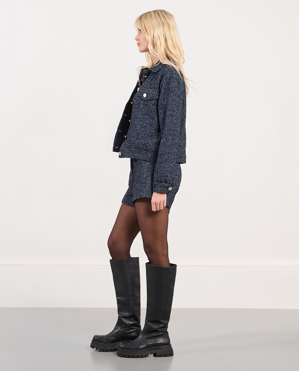 Chaqueta de mujer de manga larga tejido tweed - Lili Sidonio - Azul Azul-3