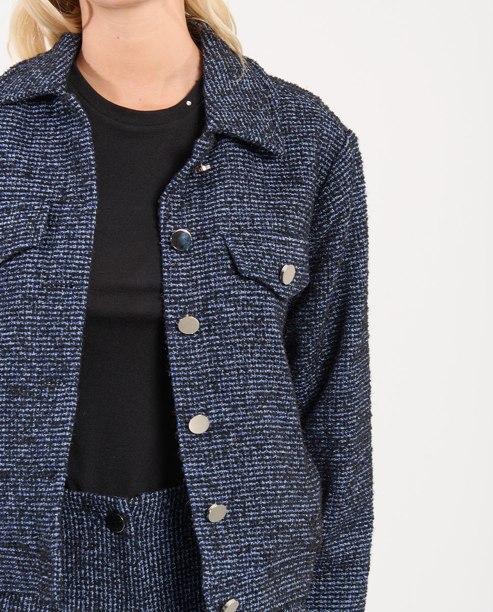 Chaqueta de mujer de manga larga tejido tweed - Lili Sidonio - Azul Azul-4