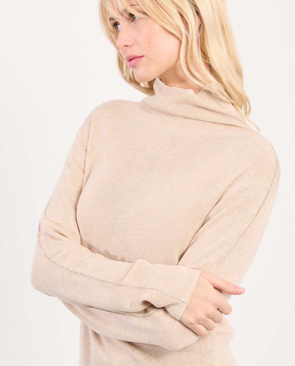 Jersey de mujer de manga larga cuello elevado - Lili Sidonio - Beige Beige-4