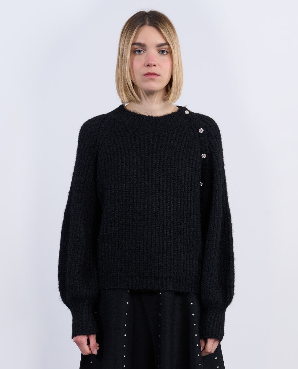 Jersey de mujer de manga larga con detalle de botones - Lili Sidonio - Negro Negro-1
