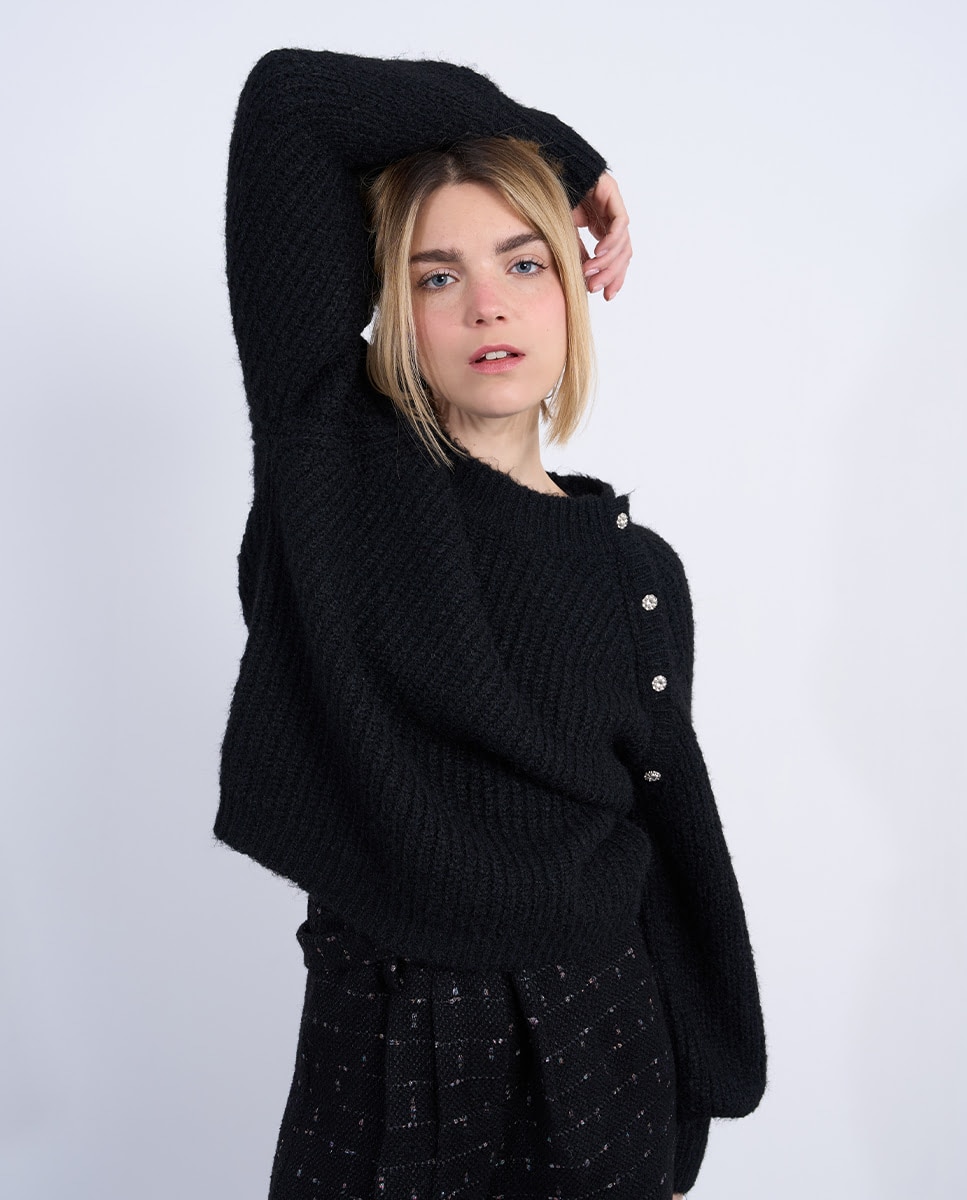 Jersey de mujer de manga larga con detalle de botones - Lili Sidonio - Negro Negro-4