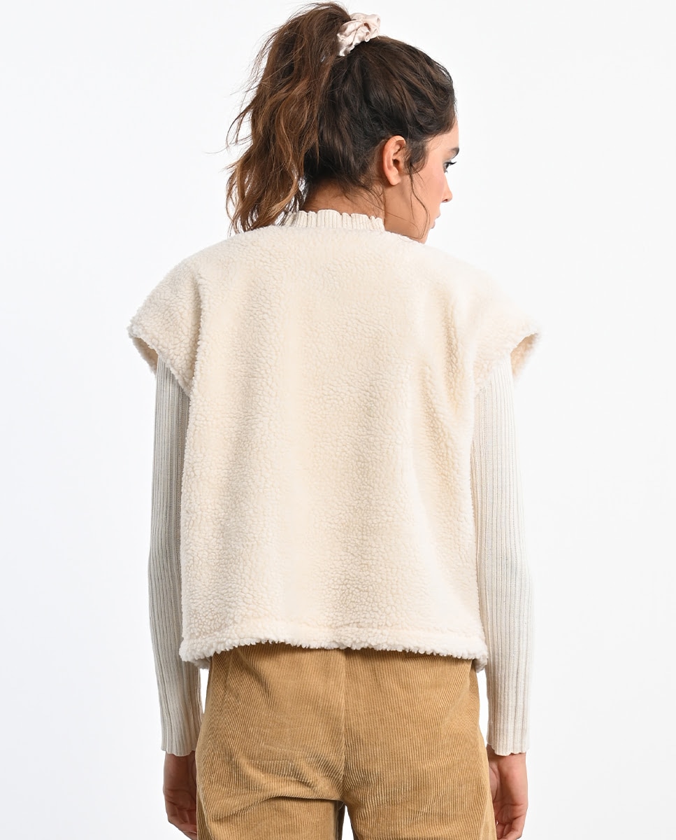 Chaleco de mujer de manga mariposa en tejido de borreguito - Lili Sidonio - Beige Beige-2