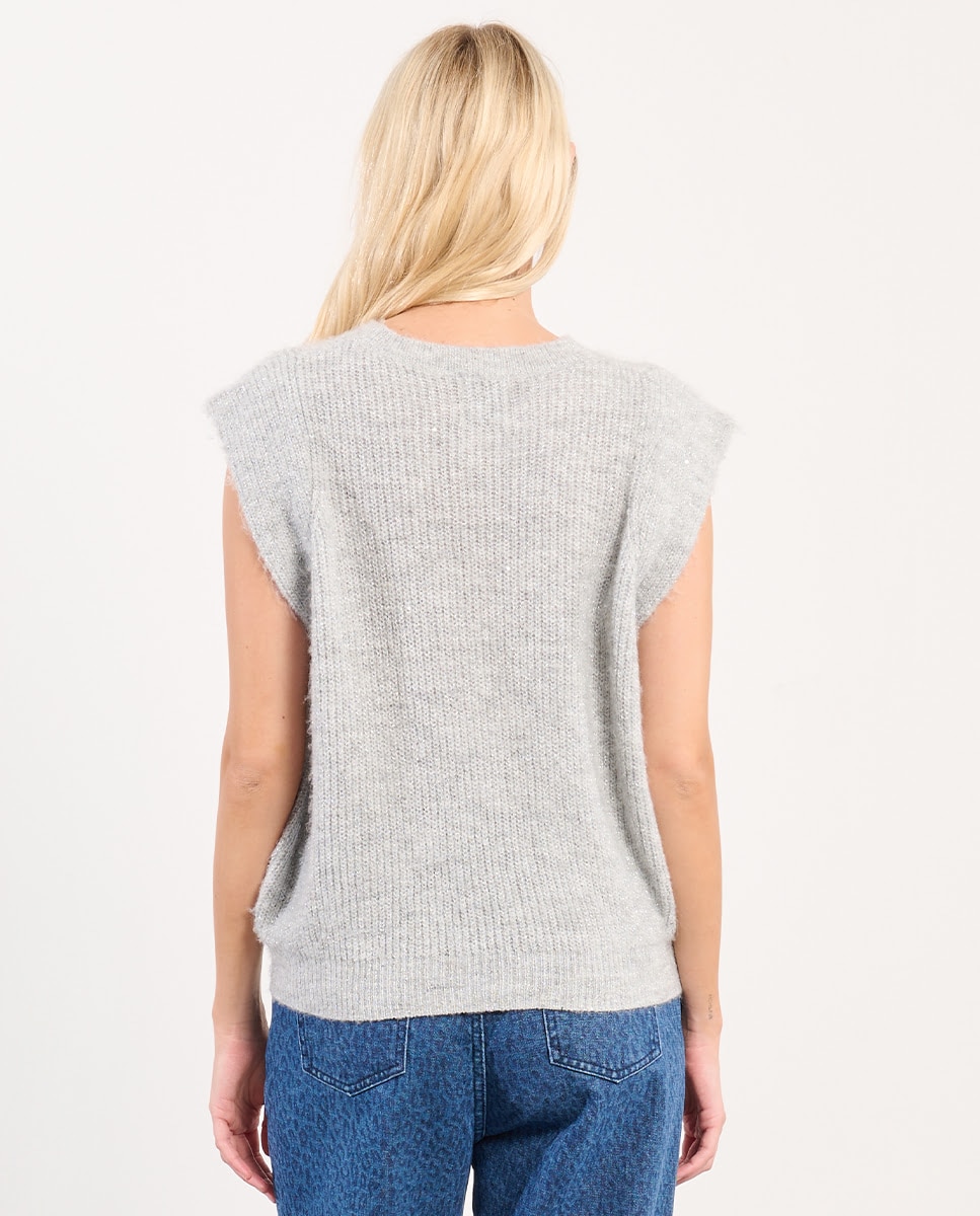Jersey de mujer de manga corta en punto de canalé - Lili Sidonio - Gris Gris-2