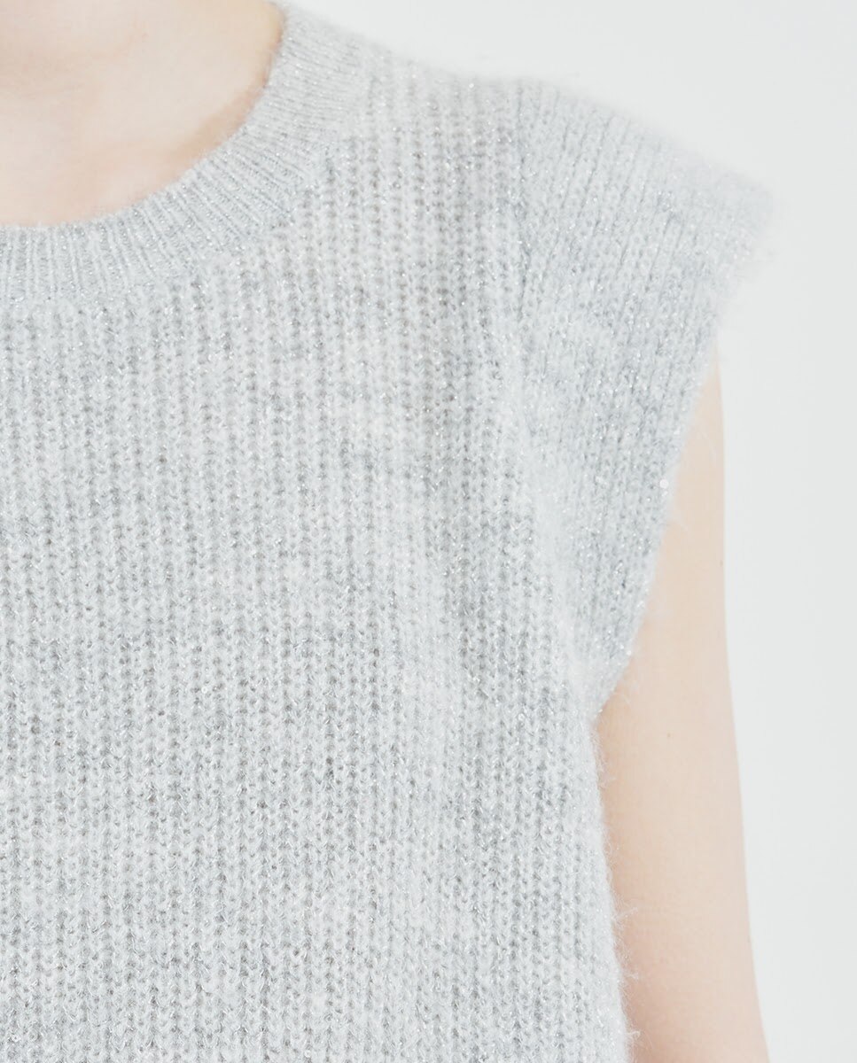 Jersey de mujer de manga corta en punto de canalé - Lili Sidonio - Gris Gris-4
