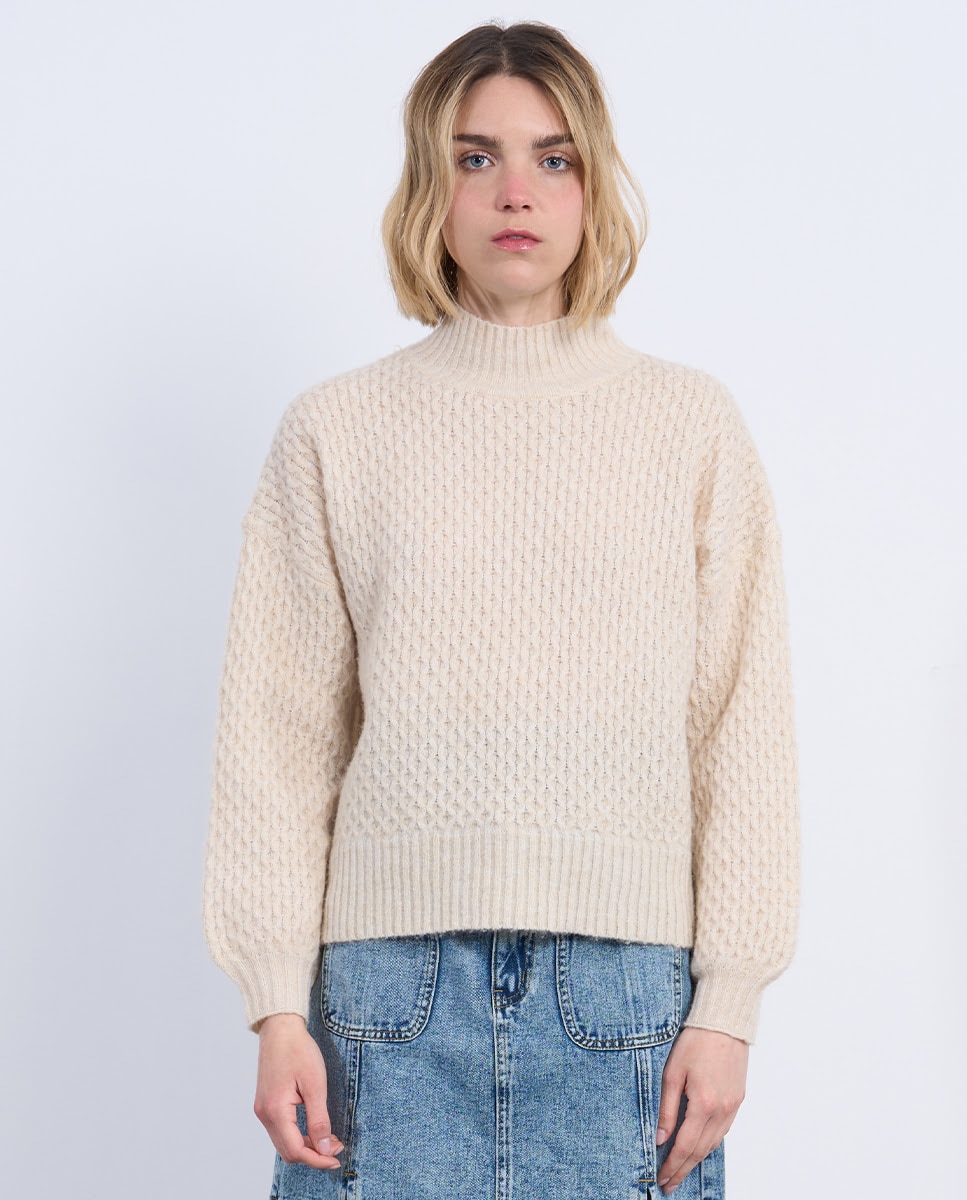 Jersey de mujer de manga larga en punto mezclado - Lili Sidonio - Beige Beige-1
