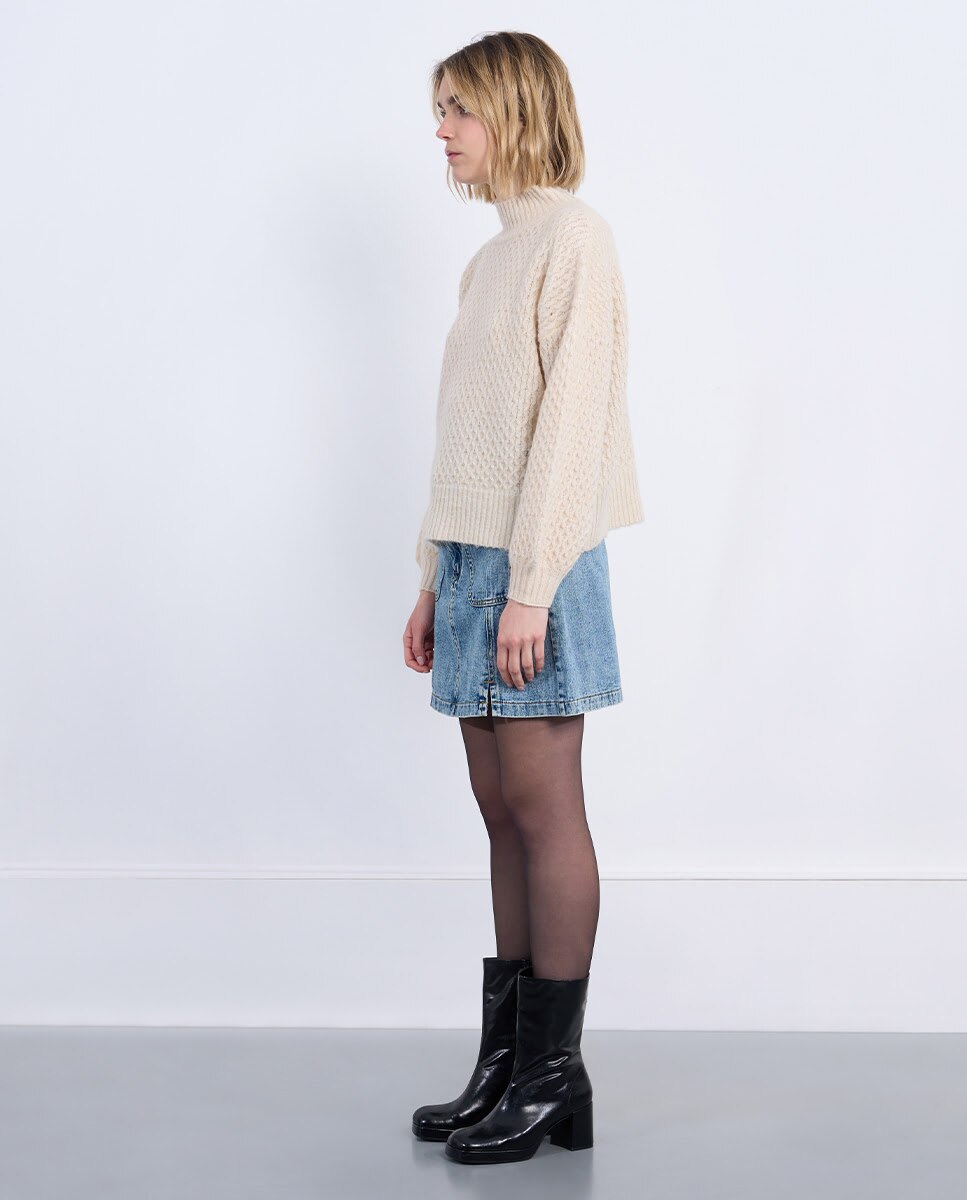 Jersey de mujer de manga larga en punto mezclado - Lili Sidonio - Beige Beige-3