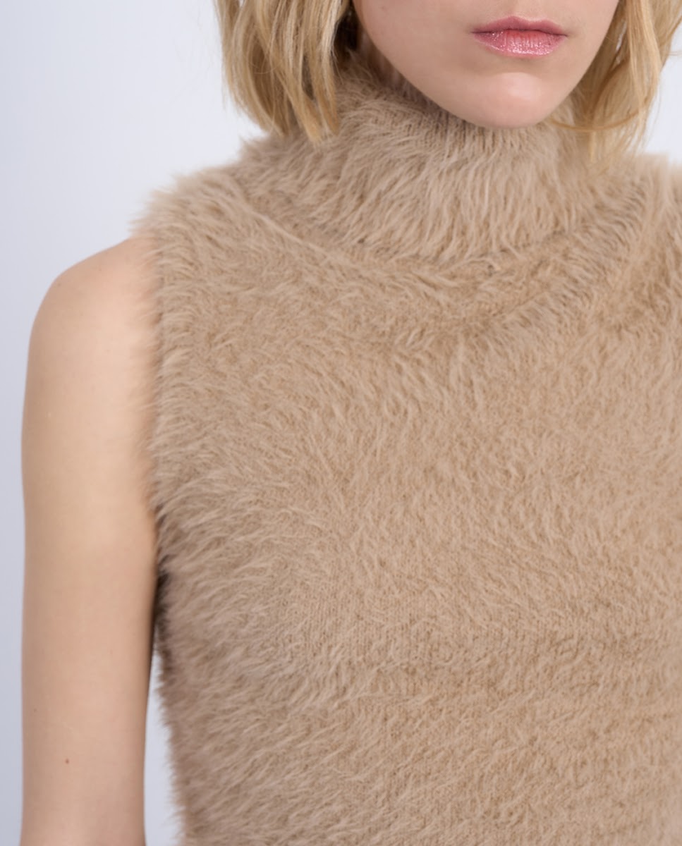Top de mujer de manga sisa en tejido de peluche - Lili Sidonio - Beige Beige-4