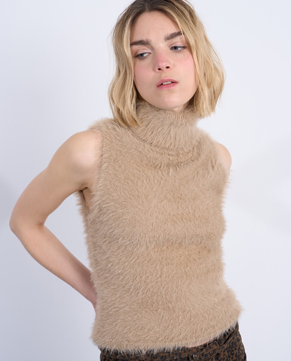 Top de mujer de manga sisa en tejido de peluche - Lili Sidonio - Beige Beige-5
