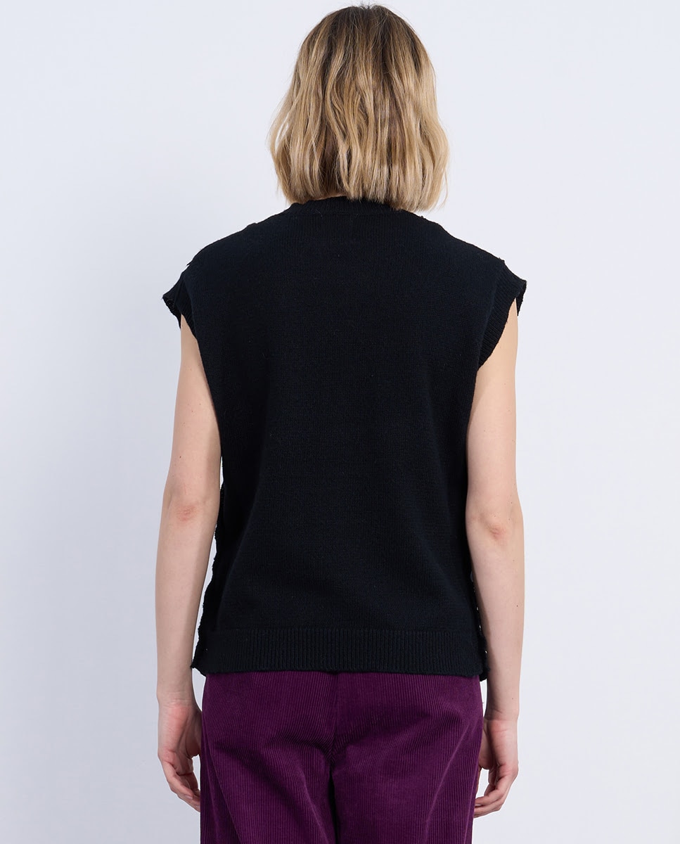 Jersey de mujer de manga corta detalle botones - Lili Sidonio - Negro Negro-2