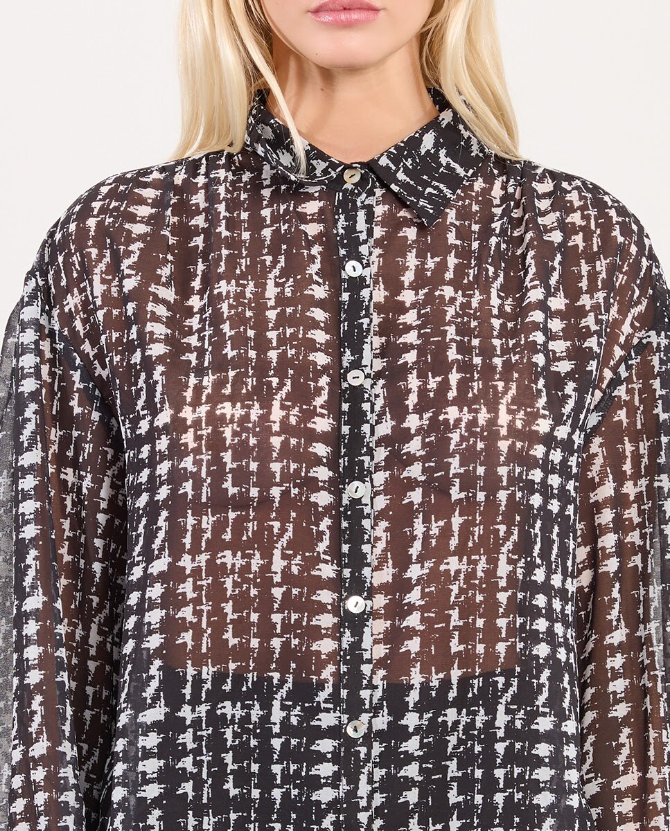 Camisa de mujer de manga larga estampado cuadros - Lili Sidonio - Negro / Blanco Negro / Blanco-4