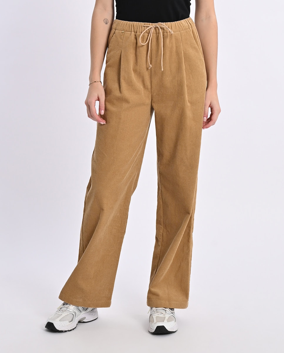 Pantalón de mujer largo detalle pliegues - Lili Sidonio - Marrón claro Marrón claro-1