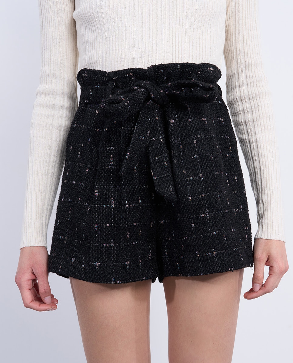 Short de mujer corto con estampado y lazada - Lili Sidonio - Negro Negro-4