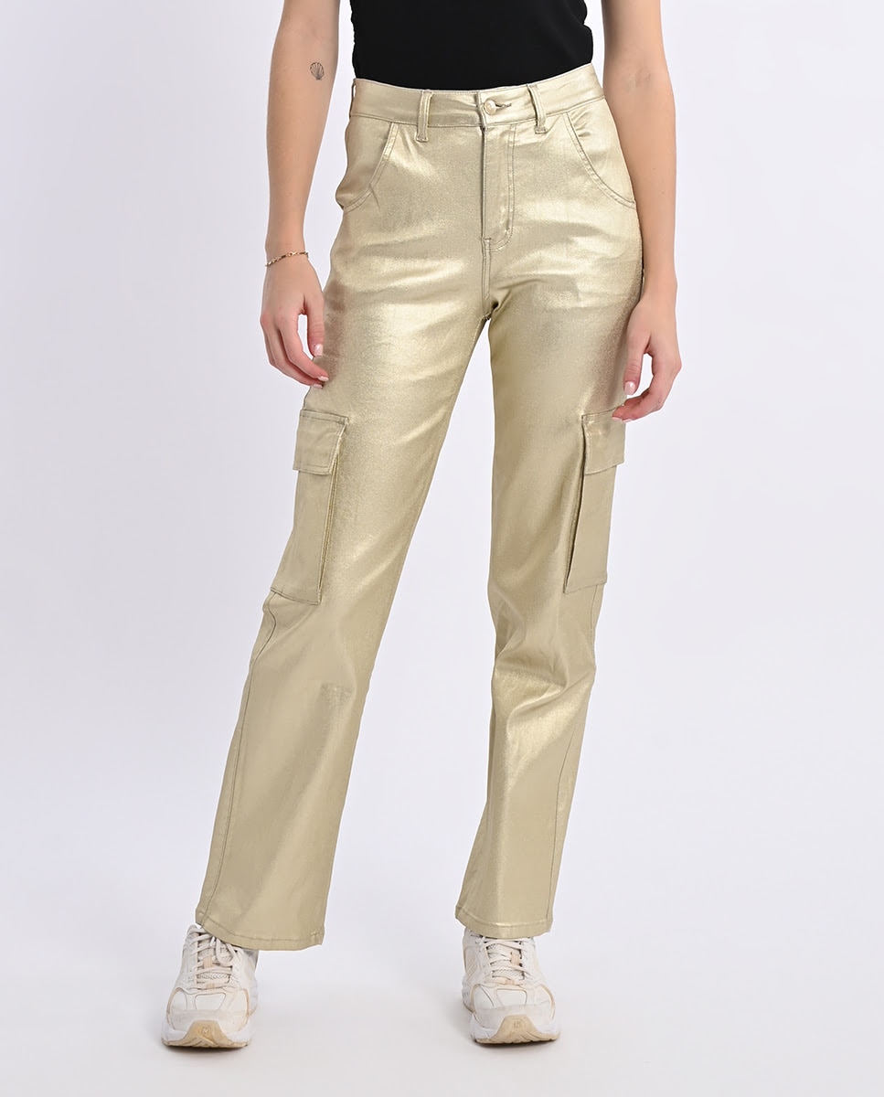 Pantalón de mujer largo en tejido - Lili Sidonio - Dorado Dorado-1