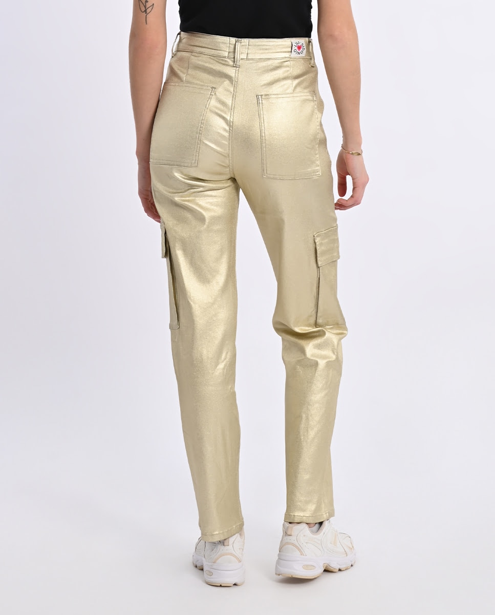 Pantalón de mujer largo en tejido - Lili Sidonio - Dorado Dorado-2