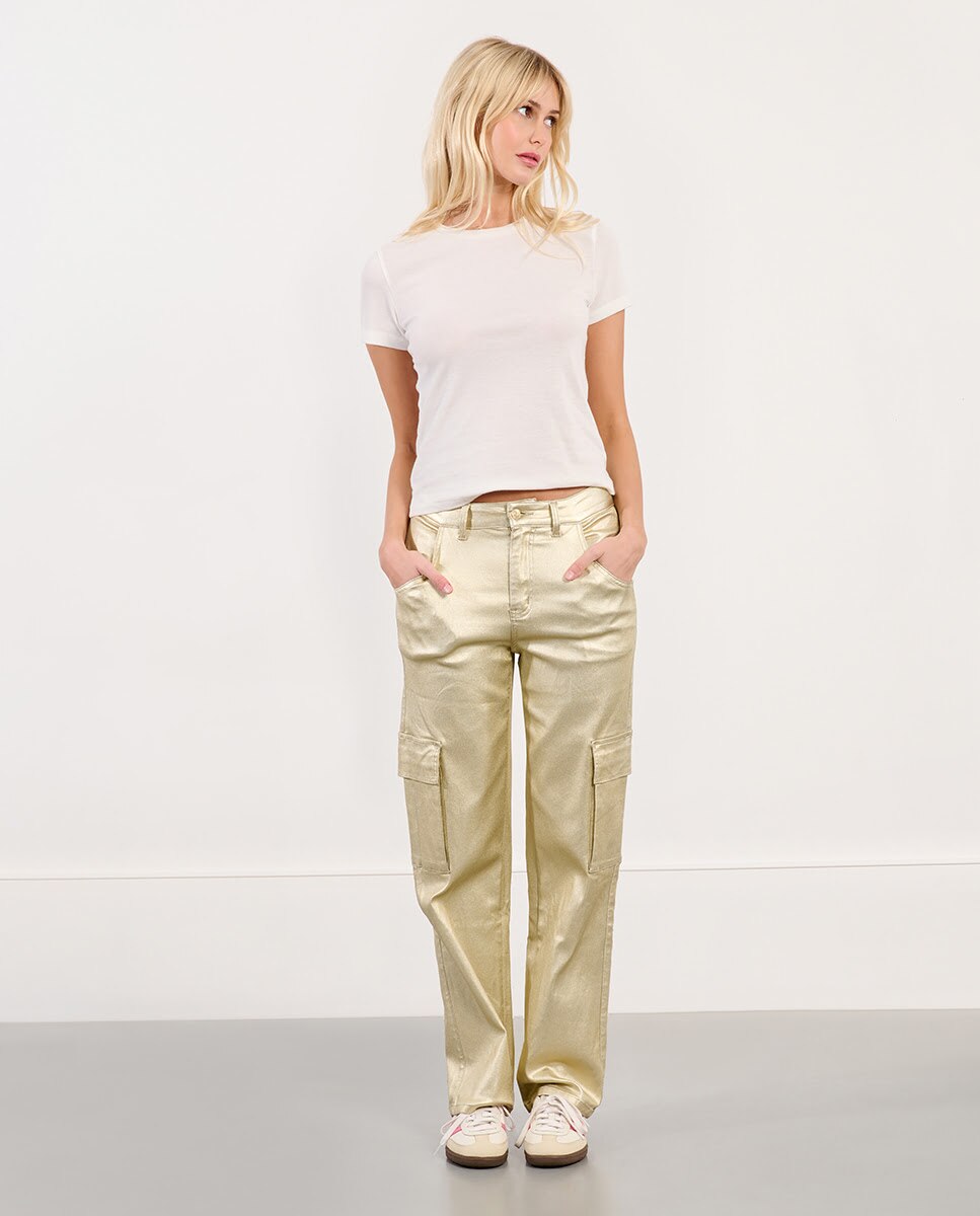 Pantalón de mujer largo en tejido - Lili Sidonio - Dorado Dorado-3