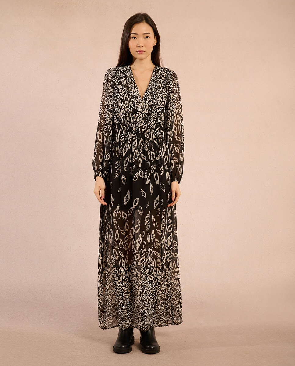 Vestido largo con estampado - Molly Bracken - Negro / Blanco Negro / Blanco-1